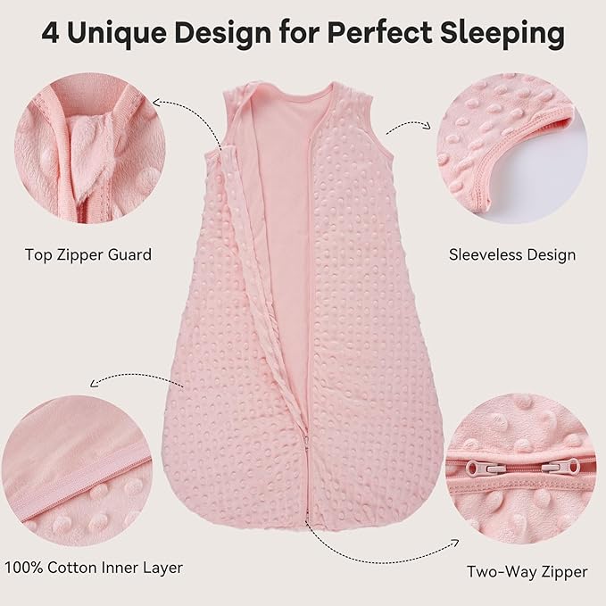 Fleece Baby Sleep Sack 0-6 Months with Plush Dots 1.5 Tog Baby Wearable Blanket with 2-Way Zipper Warm Sleeping Sack for Toddler Infant Newborn - Small, Pink