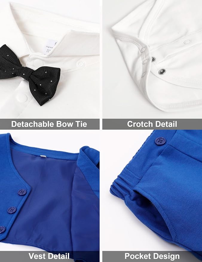 A&J DESIGN Baby Boy Suits Clothes Infant Toddler Formal Gentleman Outfits, Dress Shirt + Vest + Bow Tie + Pants Wedding Set