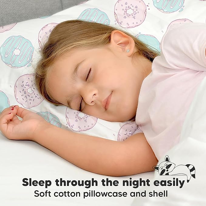 Toddler Pillow with Pillowcase - 13x18 My Little Dreamy Kids Travel Bed Pillows for Sleeping, Organic Cotton Small Pillowcase, Soft & Breathable, Machine Washable, Toddlers 2-5 Years Old (Donuts)