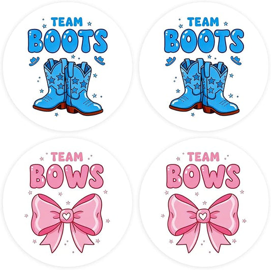 80Pcs Funny Boot and Bow Gender Reveal Stickers Roll, 2 inch Team Boy Team Girl Gender Reveal Labels, Pink and Blue Self-Adhesive Decorative Round Stickers for Birthday Baby Shower Party Supplies