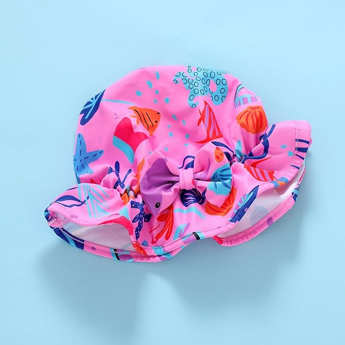 Infant Baby Girl Swimsuit One-Piece Long Sleeve Rash Guard with Hat Set Floral Zipper Bathing Suit Leopard Beach Wear