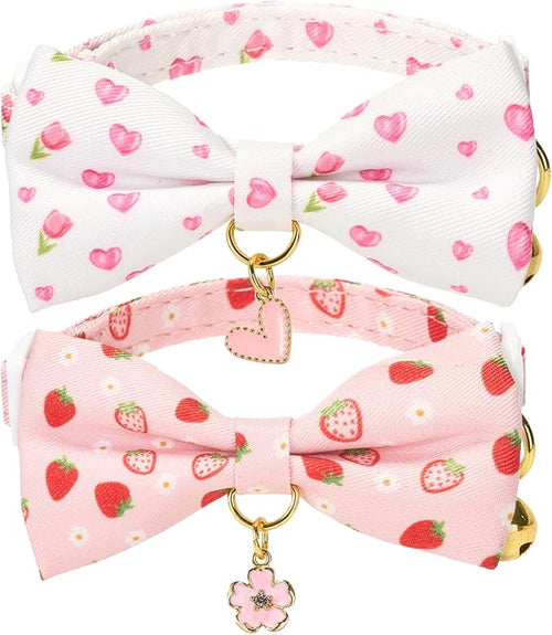 2 Pack Cat Collars, Removable Bowtie, Floral Pattern, Safety Breakaway Clasp by Petiry