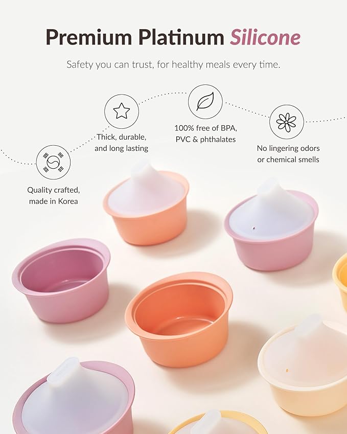 Moyuum Silicone Microwave Steamer | Made in Korea, Baby Food Maker Bowl with Lid, Egg and Vegetable Steam Cooker, Japanese Donabe Inspired Cooking Pot, Dishwasher Safe (Small, Oatmeal)