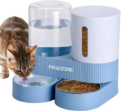 2 Pack Automatic Cat Feeder Stainless Steel Water Dispenser Gravity Food Feeder by Pawzone