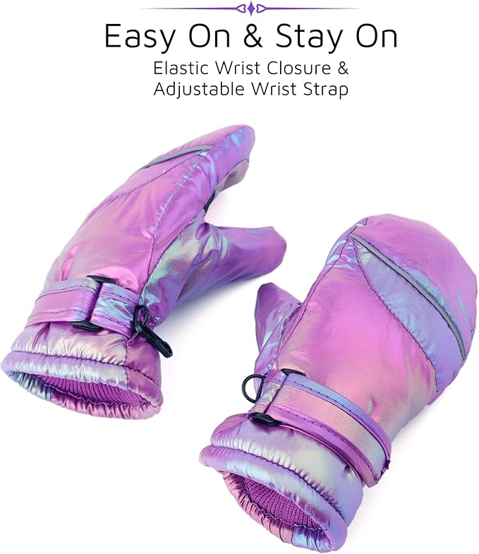F Flammi Toddler Kids Snow Mittens with String Waterproof Ski Mittens Thinsulate Winter Gloves for Baby Girls Boys