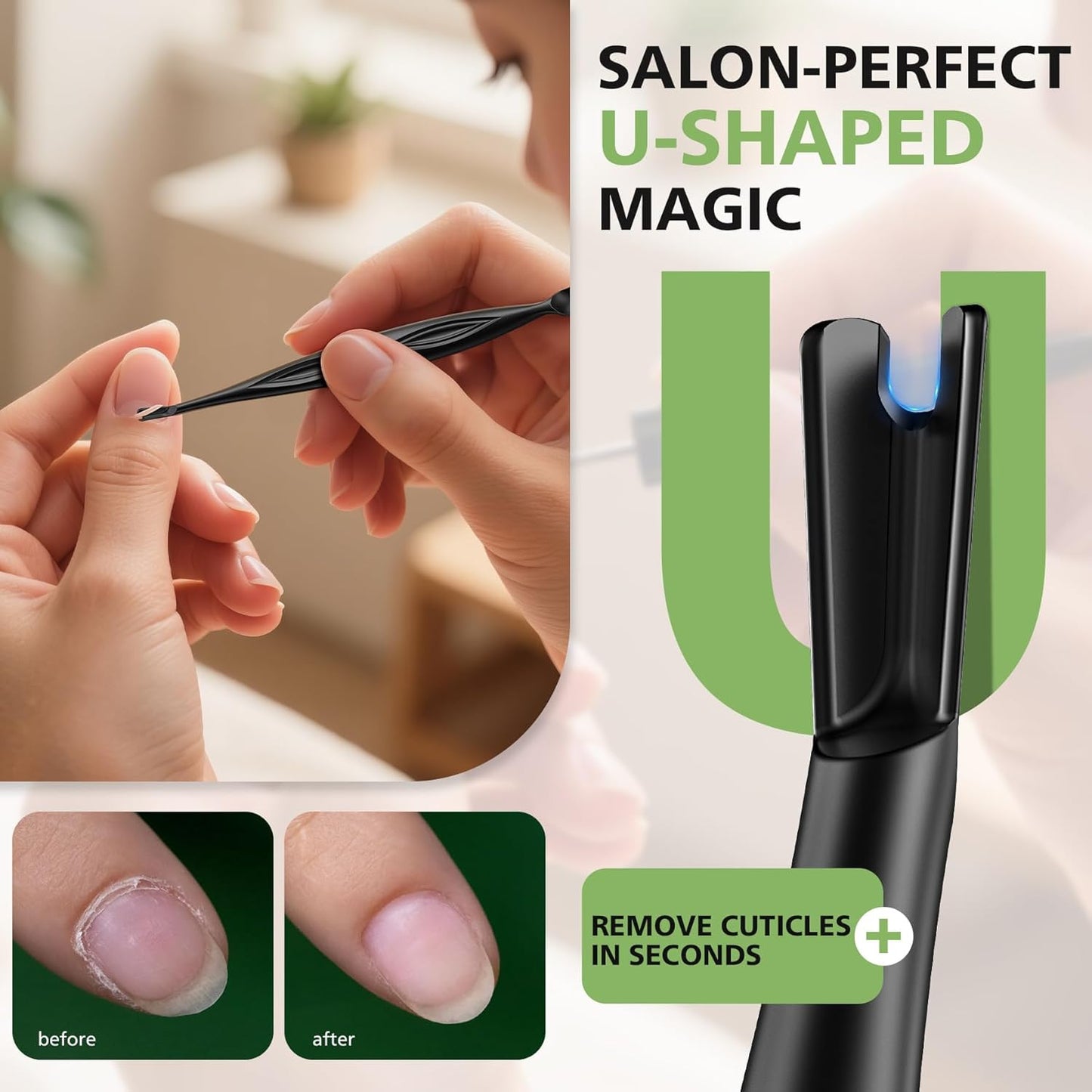 BALUCA 2-in-1 Cuticle Pusher & Trimmer with Fork – Professional Stainless Steel Nail Cuticle Remover Tool for Pain-Free Manicure & Pedicure – Durable Metal Cuticle Nippers and Scraper, Black