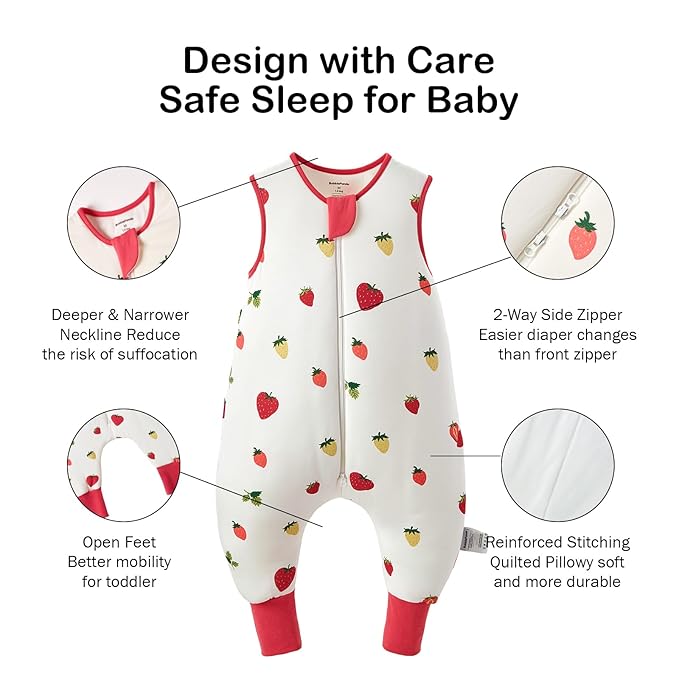 BubblePanda Rayon Made from Bamboo Toddler Sleep Sack with Feet 6-12 Months 1.0 Tog Ultra Soft Toddler Sleeping Sack Baby Sleep Bag Walker Quilted Wearable Blanket with Legs 2-Way Zipper Lightweight