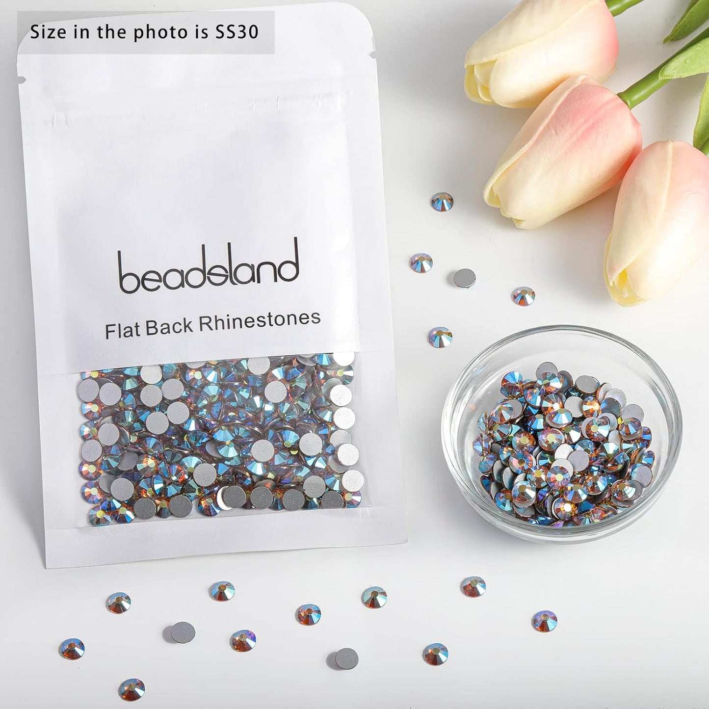 beadsland 288 Pieces Flat Back Crystal Rhinestones Round Gems, Lt.Colorado Topaz AB,SS30,6.3-6.5mm