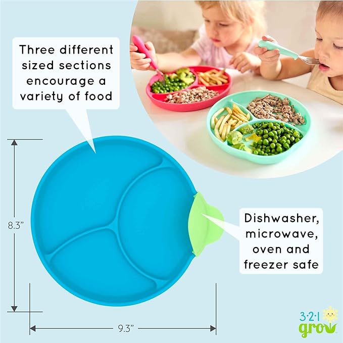 Silicone Easy Scoop & Hold Plate Set - Baby and Toddler Training Plates with Clip-On Rims for Easy Scooping, Self-Feeding and Baby Led Weaning, 6+ months (Midnight)