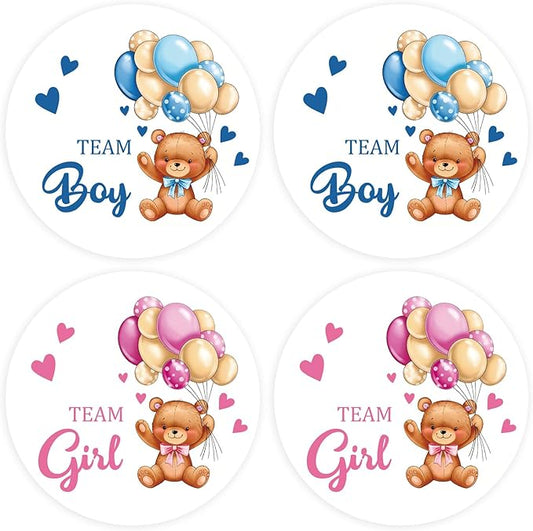 80Pcs Cute Bear Gender Reveal Stickers Roll, 2 Inch Team Boy Team Girl Gender Reveal Labels, Pink and Blue Self-Adhesive Decorative Round Stickers for Baby Shower Party Supplies