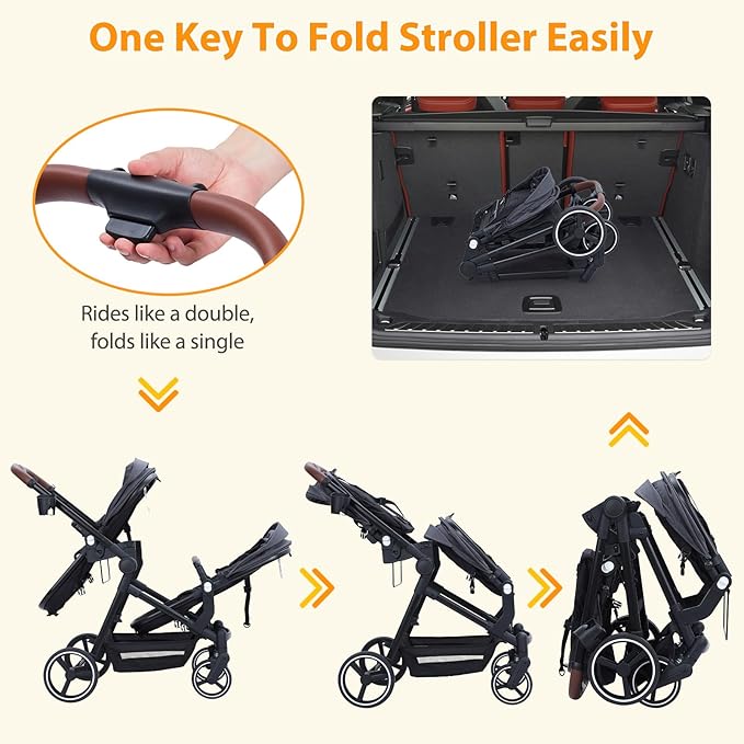 Tandem Double Stroller Newborn and Toddler, Foldable Twin Stroller with Reversible Seat, 5-Point Safety Harness, Adjustable Backrest & Canopy, Storage Basket, Dark Grey