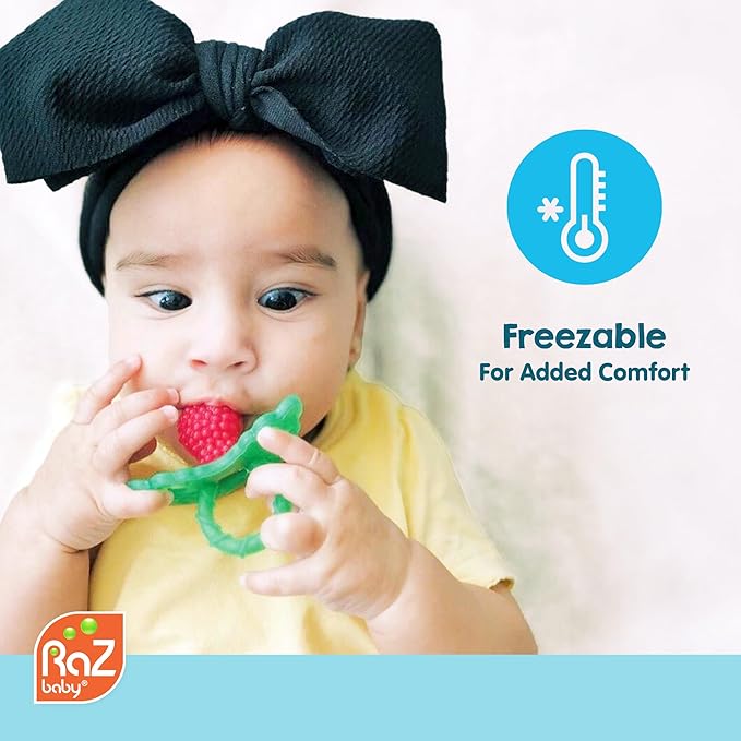RaZbaby Dragon RaZbuddy w/RaZberry Teething Relief Pacifier – Soothes Sore Gums w/Nature-Inspired Texture, 100% BPA-Free Silicone Teether, Detachable Stuffed Animal – 3 Months+ Teether, Mint