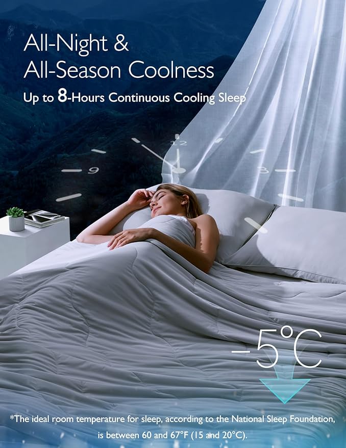 Momcozy Life CoolMurm Cooling Comforter for Hot Sleepers, Twin/Twin XL 68" x90” Soft Breathable Pregnancy Cooling Blanket, 3-Second Cooling, 8 Hours+ Stay Cool All Night, Deep Light Grey