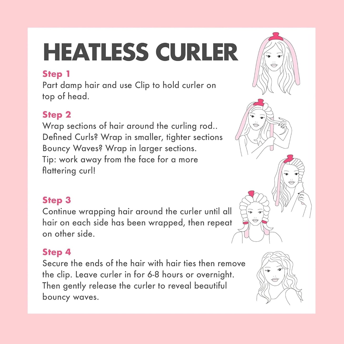 Pinkiou Heatless Curlers Overnight,Hair Curler to Sleep In, No Heat Hair Roller for Long & Short Hair, Heatless Curling Set with 2 Scrunchies (Pink)