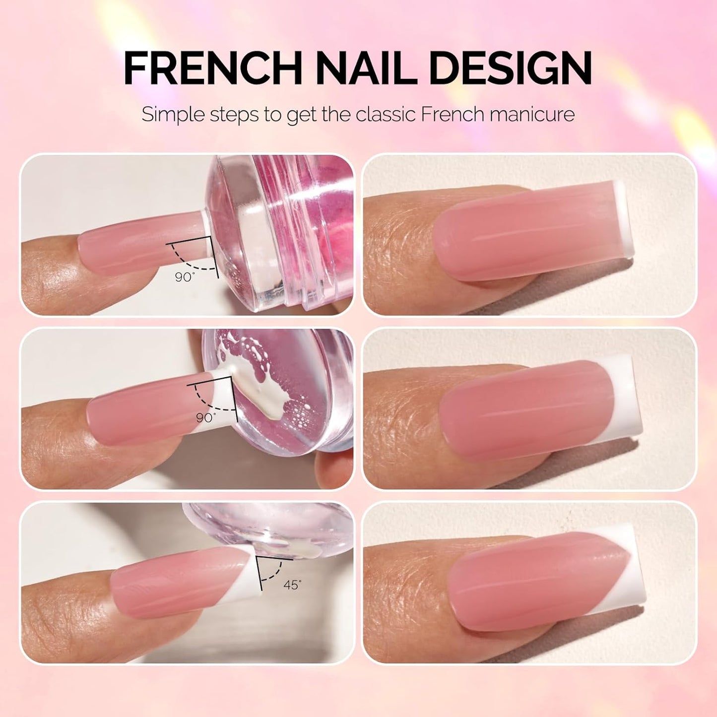 MelodySusie French Nail Stamper Kit, Silicone Stampers with Scrapers, 4PCS Tool for French Manicure DIY Home Nail Design Salon, Pink