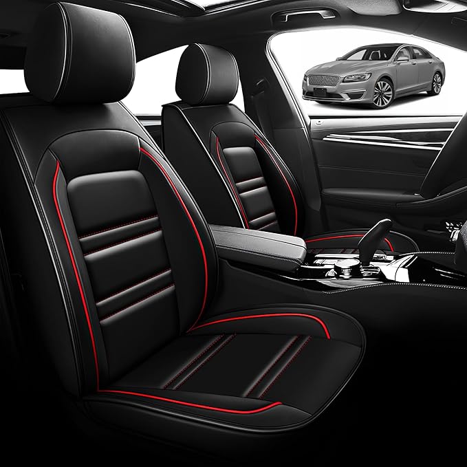 Seat Cover for Lincoln mkz 2011-2020 | Car Seat Covers Front Seats, Waterproof Seat Protectors, Automotive Front Seat Covers (Front Seat, Black&Red Line)
