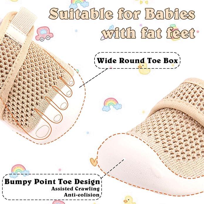 Baby First-Walking Shoes 1-4 Years Kid Shoes Trainers Toddler Infant Boys Girls Soft Sole Non Slip Cotton Canvas Mesh Breathable Lightweight TPR Material Slip-on Sneakers Outdoor
