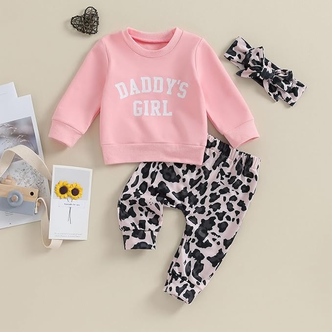 3Pcs Baby Girl Outfits Daisy Sweatshirt + Pants + Headband Infant Fall Winter Clothes