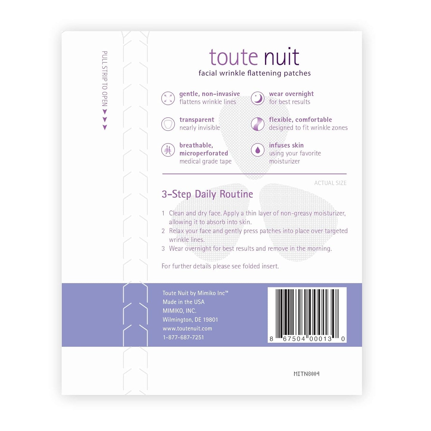 Toute Nuit Wrinkle Patches – Triangle – Face Tape for Forehead, Eyes & Lips – Hypoallergenic Anti Wrinkle Patches – 45 Count, Made in USA
