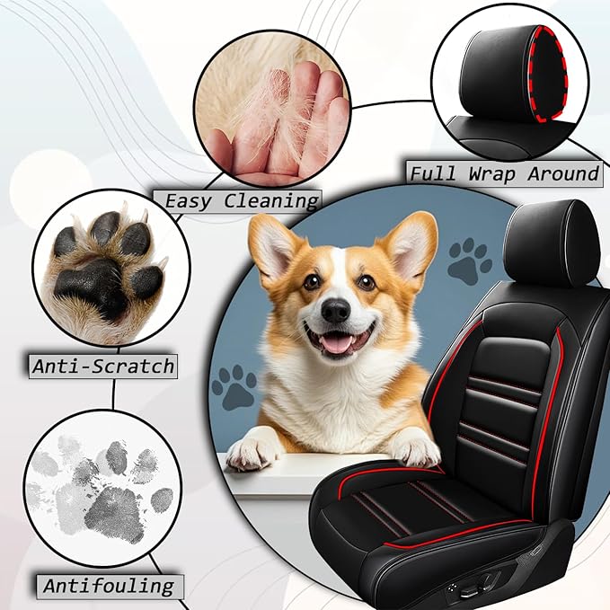 Car Seat Covers for Ford f150 2003-2025 | 5-Seats Seat Covers, Waterproof Seat Protectors, Automotive Seat Covers (Full Set with Pillow,Black&Red Line)