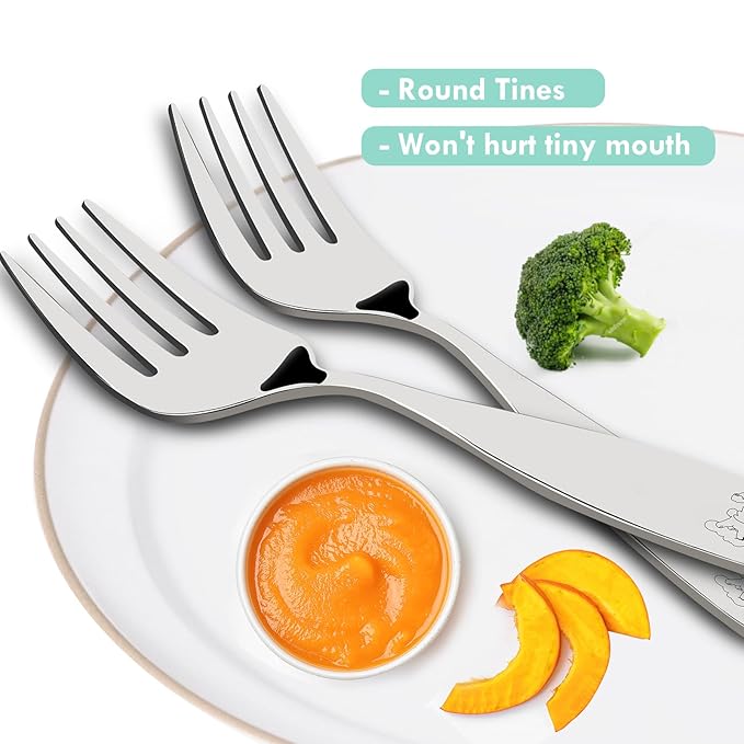 Lehoo Castle Toddler Silverware Stainless Steel, Kids Forks and Spoons, Kids Utensils 3 Year Old, Kids Silverware Set Stainless Steel, Metal Silverware for Toddlers (Mermaids)