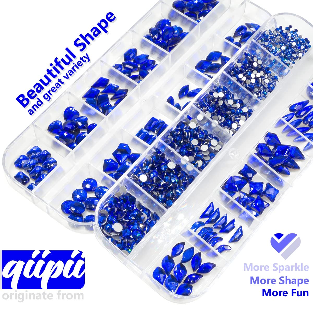 24 Styles Royal Blue Nail Rhinestones Sapphire Multi Shapes Flatback K9 Glass Crystals Gems Stones Diamonds Jewels Nail Art Charms Supplies for Nails Face Eyes Makeup Crafts Tumblers Clothes