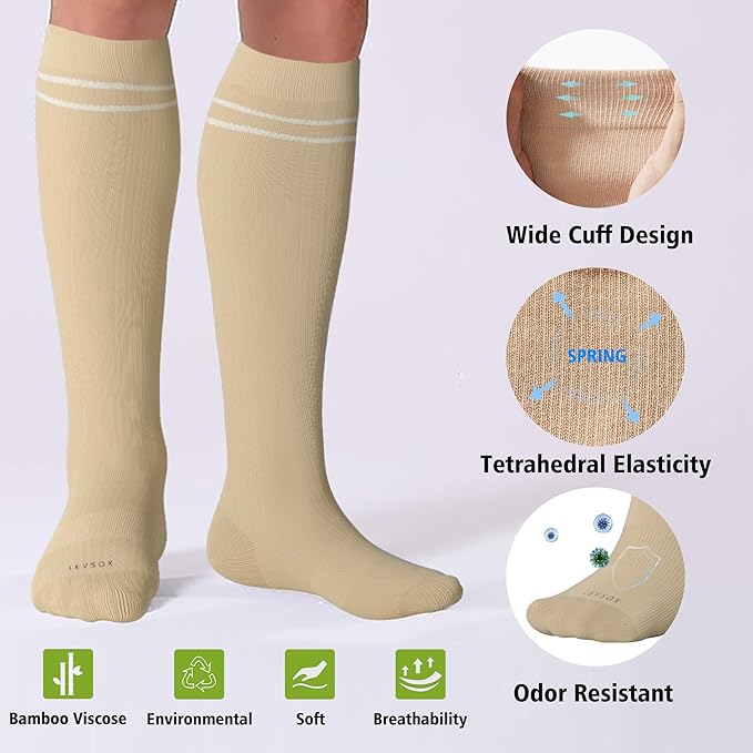 LEVSOX Viscose Made from Bamboo Compression Socks for Pregnant Women 20-30 mmHg Knee High Cute Mens Supports Socks for Travel