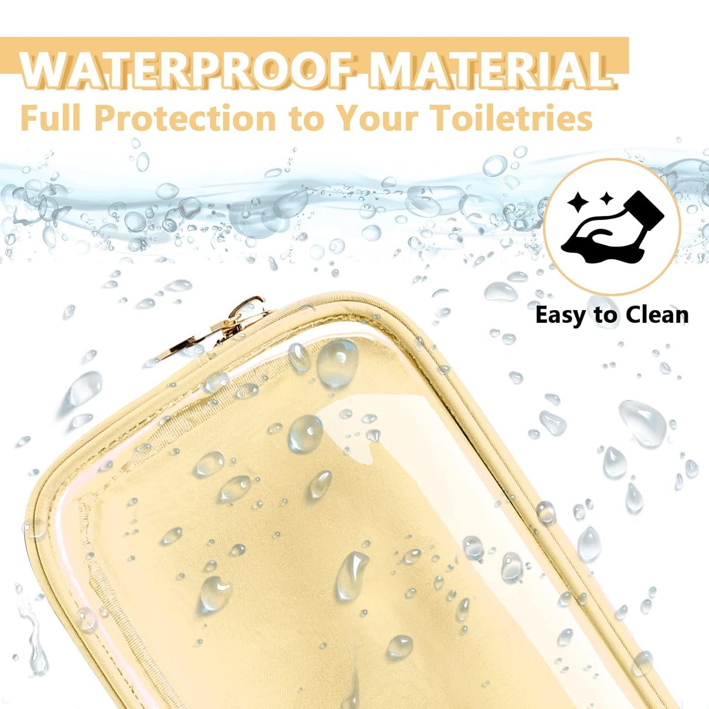 Clear Small Makeup Bag with Zipper, Nylon&PVC Cosmetic Travel Bag Preppy TSA Approved Toiletry Bag for Women Girls, Transparent Waterproof Makeup Pouches Cute Travel Bag for Purse(Small-Beige)