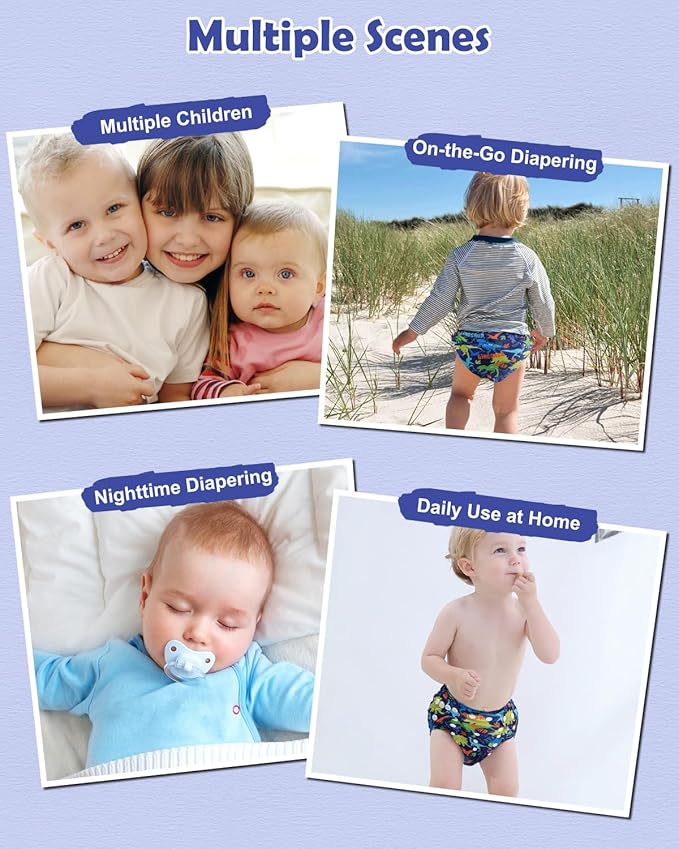 Babygoal Baby Cloth Diaper 6 Pack with 6pcs Inserts and Wet Bag for Fitted Diapers and Prefolds, Adjustable and Reusable Covers for Toddler Boys and Girls