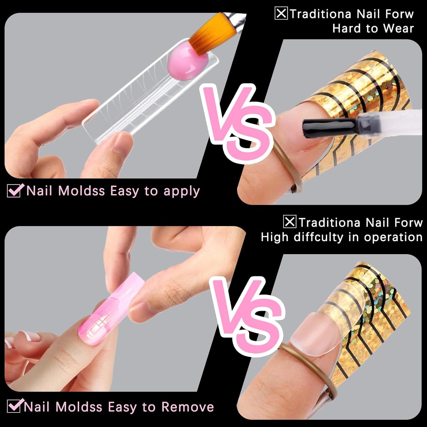 120 Pcs Poly Extension Gel Dual Nail Forms - Long U-Shaped Thickened Coffin Nail Molds for Gel Manicure & Salon DIY at Home