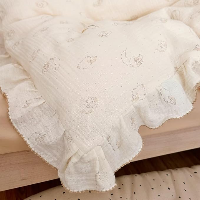 BuLuTu Muslin Kids Pillow Case Standard Size, 20"x26", Envelope Closure, 100% Cotton Pillow Cover, Cute Sheep Pattern Children Pillowcase Fit for Standard Pillows, 1 Pack