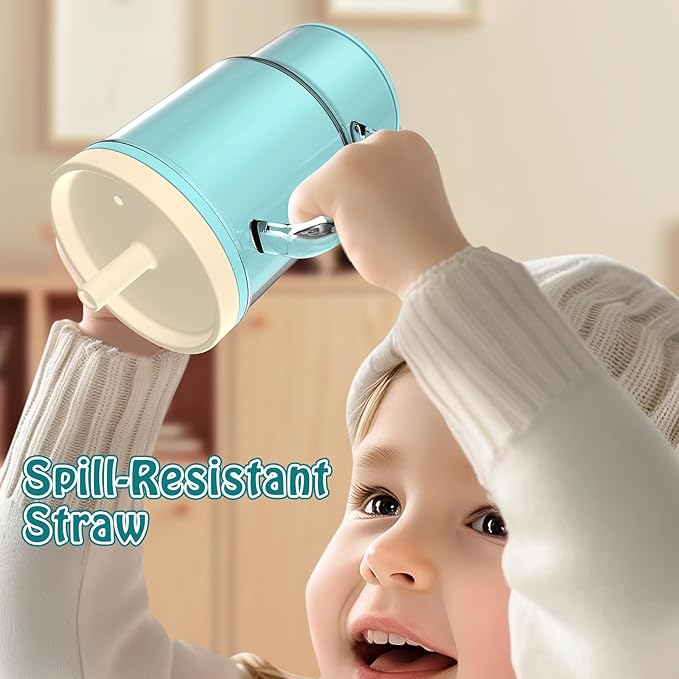 Toddler Cups – 9 oz Adorable Miniature Tumbler with Leak-Resistant Straw and Toddler-Friendly Handle, Encourages Hydration, Easy to Clean, Sippy cups for Toddlers 1-3，BPA Free silicone (Teal)