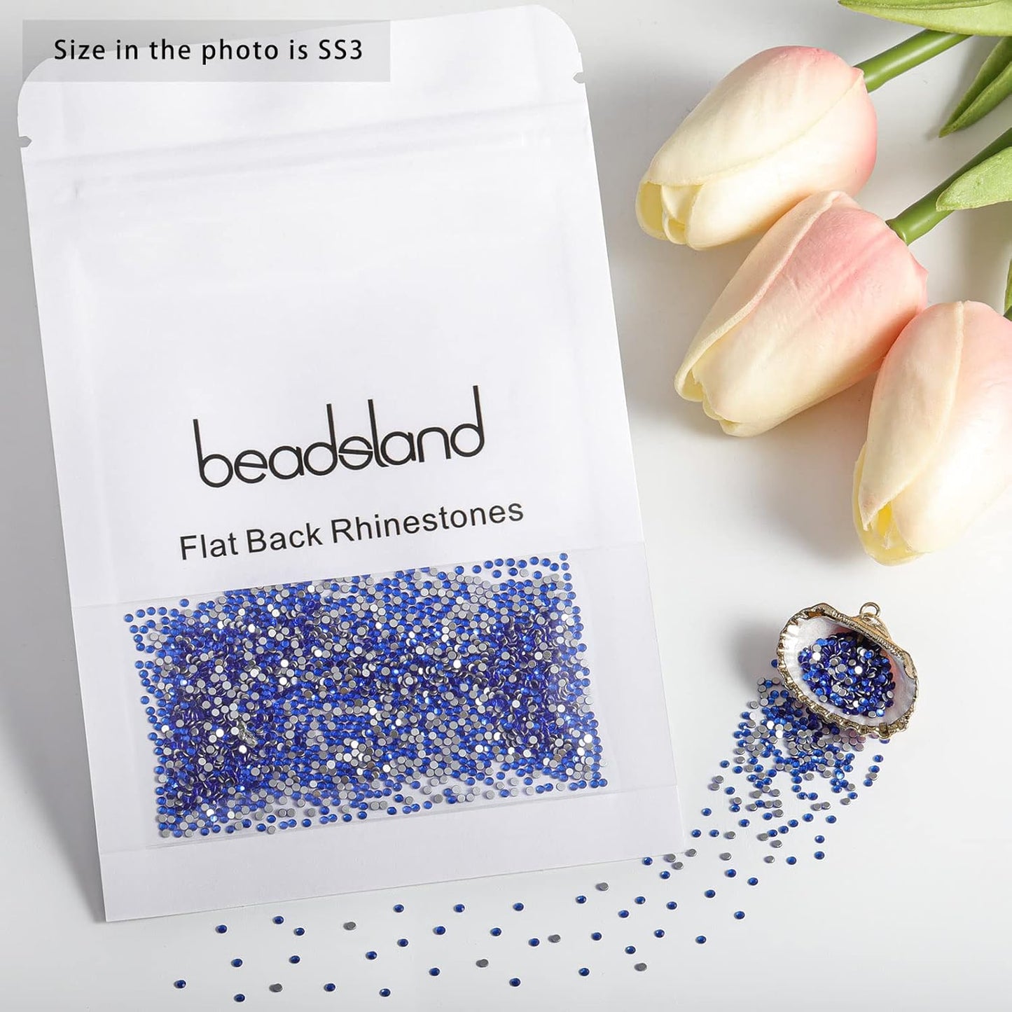 beadsland Flat Back Crystal Rhinestones Round Gems, Sapphire (1.3-1.4mm) SS3/1440pcs
