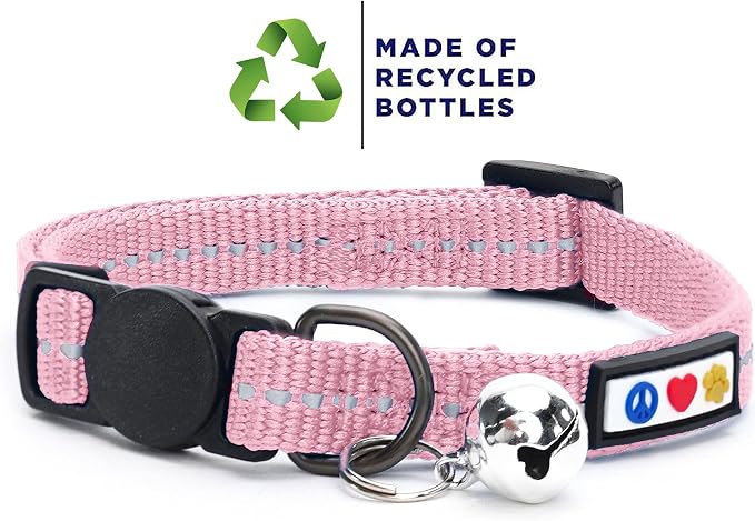 Pawtitas Recycled Pink Reflective Cat Collar – Eco-Friendly Breakaway Safety - Image 2