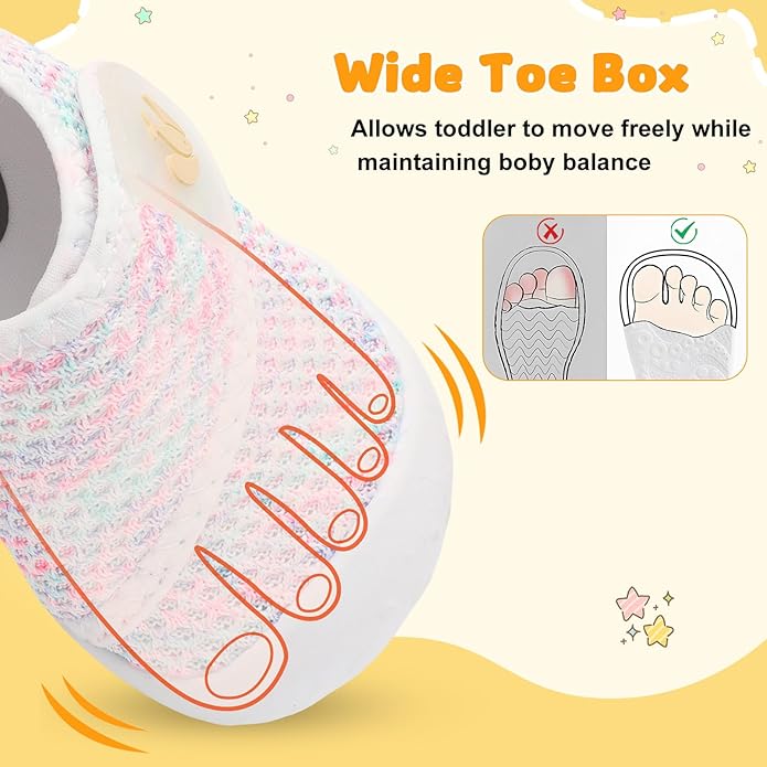 FEETCITY Baby First Walking Shoes Wide Baby Shoes Infant Sneakers Newborn Crib Shoe Barefoot Lightweight Slip On Shoe