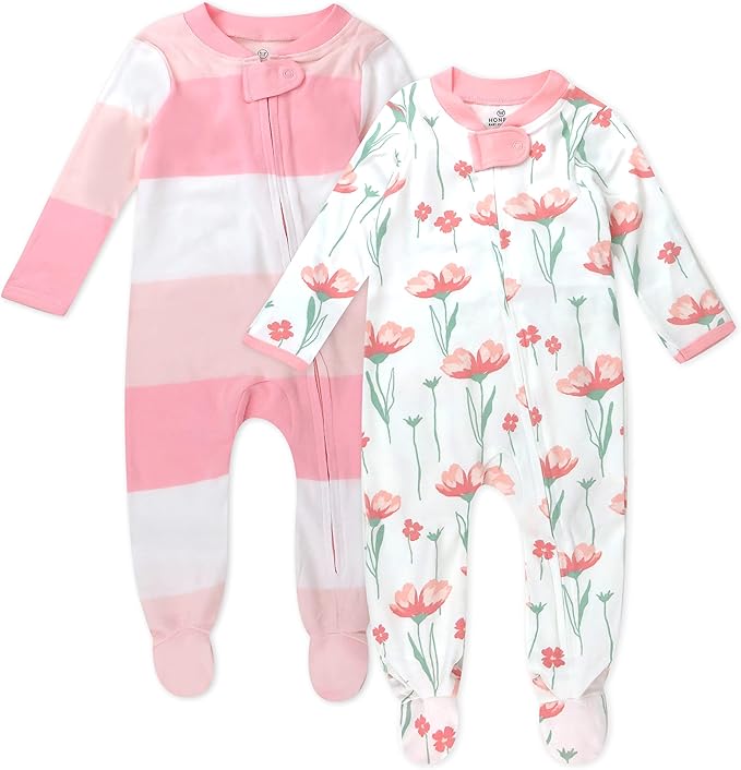 HonestBaby Sleep and Play Footed Pajamas One-Piece Sleeper Jumpsuit Zip-Front PJs 100% Organic Cotton for Baby Girls