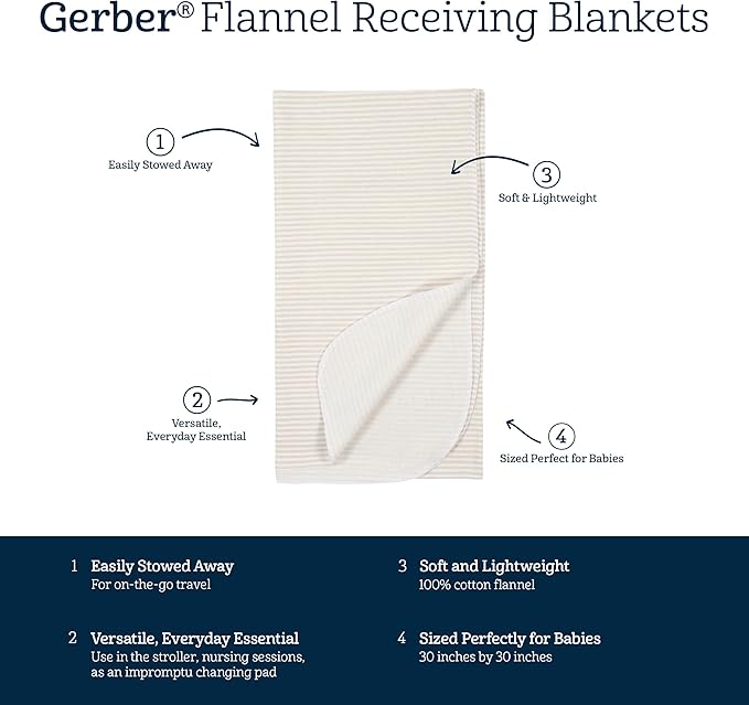 Gerber Unisex Baby 100% Cotton Flannel Receiving Blankets 30x30 Inches (Pack of 4), Coastal Calm, One Size