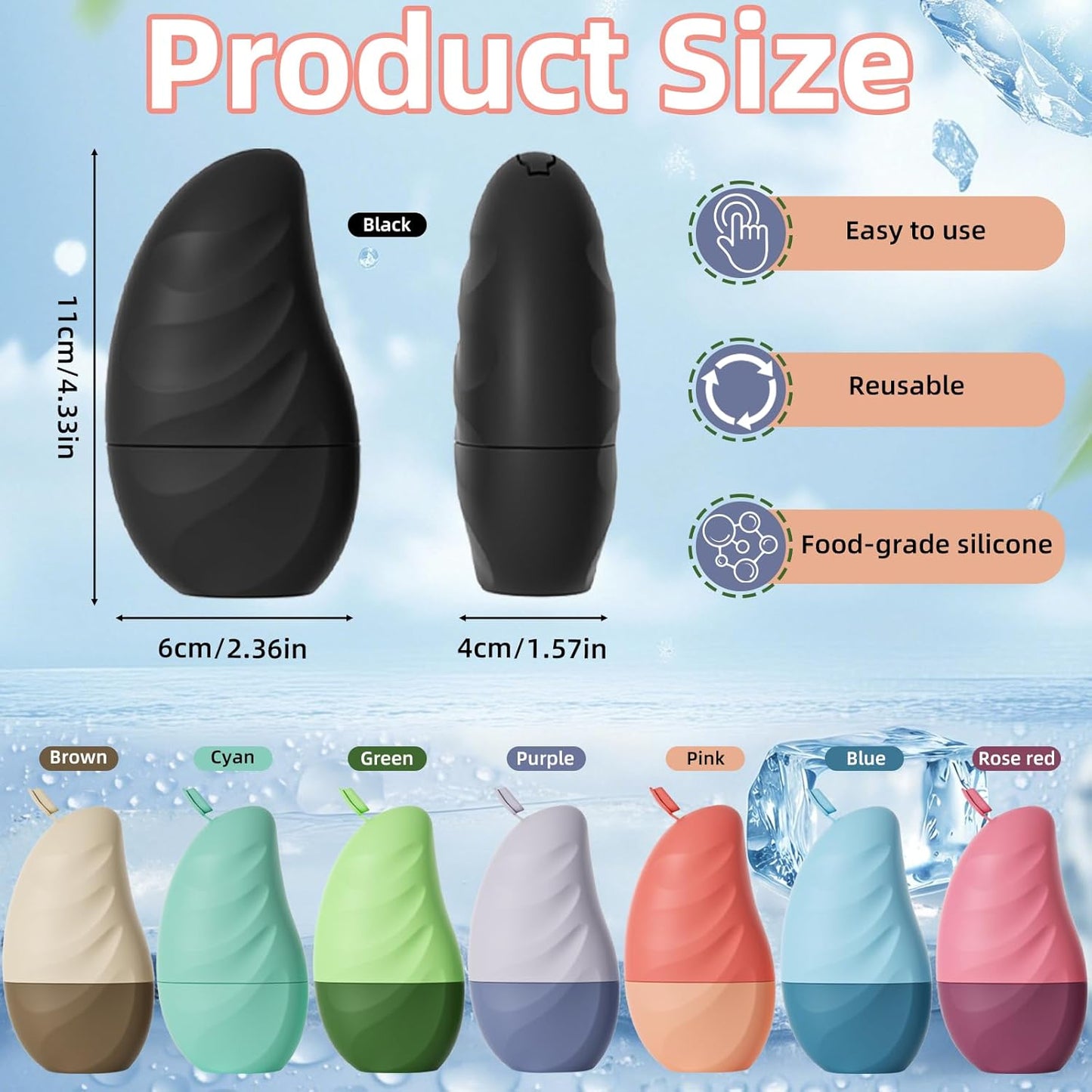 Silicone Facial Ice Cube Roller Massager, Facial Beauty Care Tool, Reusable Face Ice Mold - Brighten Skin, Reduce Puffiness for Face & Eyes (Cyan)