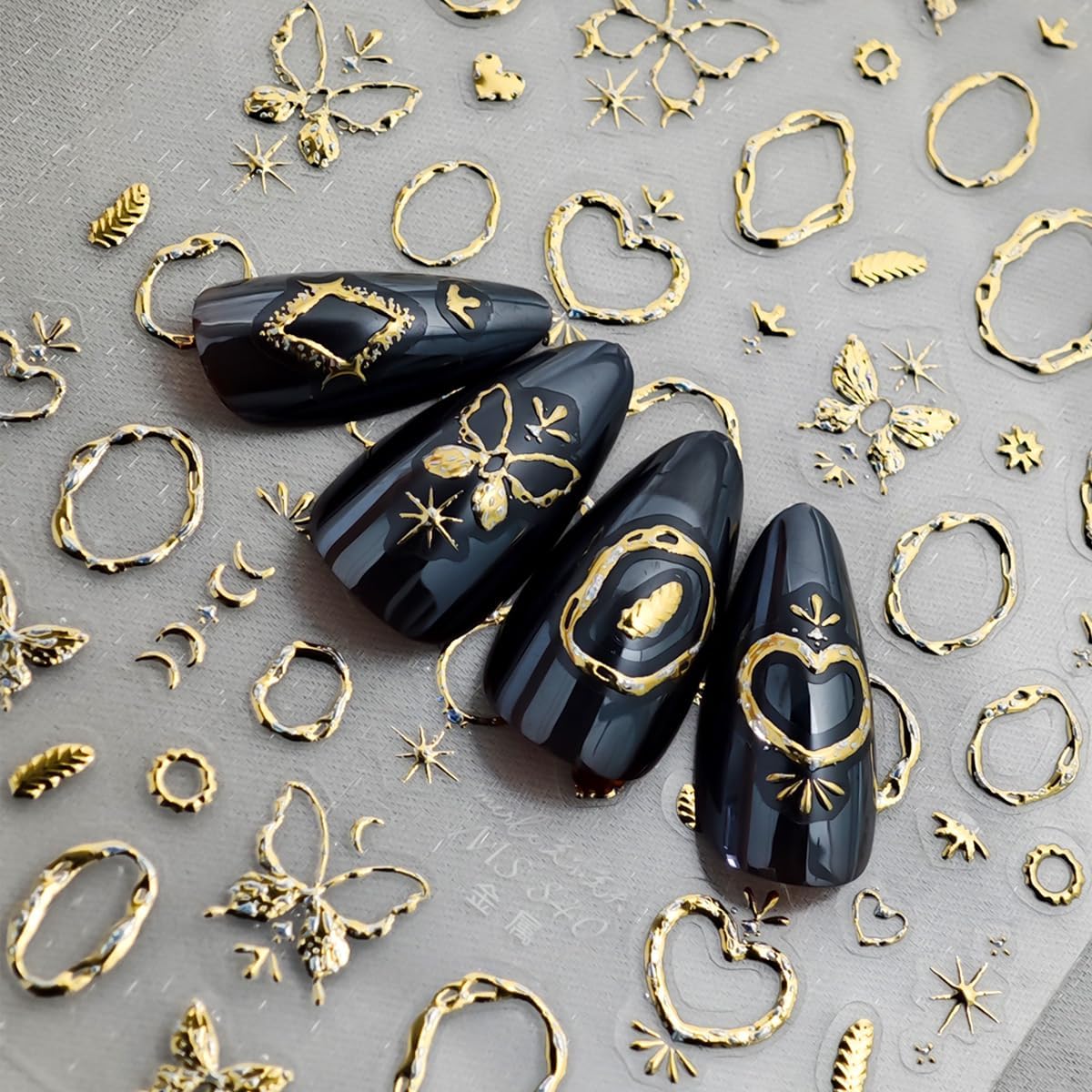 Gold Nail Art Stickers Butterfly Heart Nail Decals with Golden Design 5D Embossed Self Adhesive Nails Supply for Women Girls Kid Manicure DIY Decoration Accessories