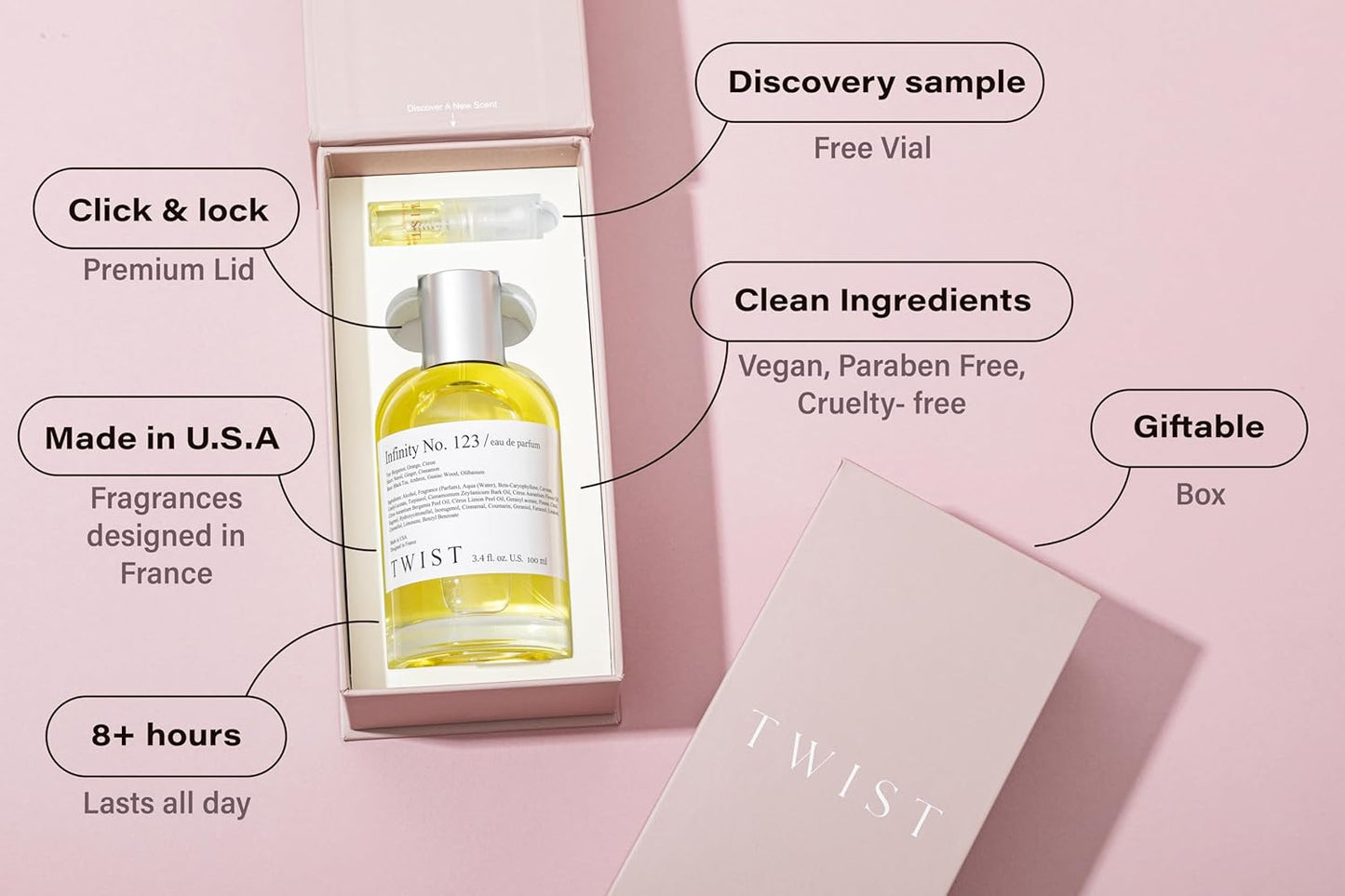 Twist Infinity No. 123 - Eau De Parfum Inspired by Lo. V. Imagination, Long-Lasting Perfume For Men, Citrus & Black Tea, Vegan, Clean Ingredients, Fragrance - Spray 100 ml | 3.4 fl. oz.