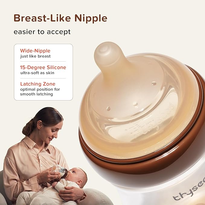 Thyseed PPSU Natural Anti-Colic Baby Bottles | Newborn Breast Like Nursing Bottle for Breastfed Babies with Nipple, (2+ Months 8 Ounce,1 Pack