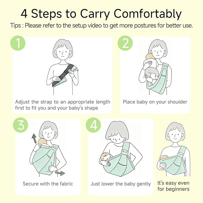 Baby Sling Carrier for Newborn to Toddler(8-45 Lbs), Cozy Wearing Baby Wrap Carrier with Adjustable Shoulder Strap Safety Buckle,Portable Lightweight Child Carrier Sling One Size Fit All Parents-Green