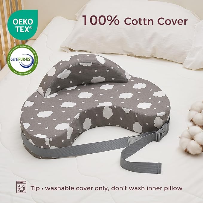 Momcozy Innovative Safety Fence Nursing Pillow - Firm & Springy Memory Foam - Stable, Ergonomic Support & Comfort - Wider Breastfeeding Cushion, Adjustable, Removable Cover, Baby Safety Certified