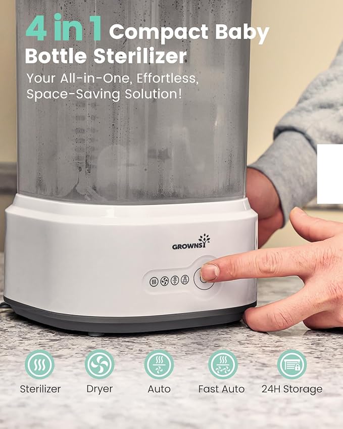 Bottle Sterilizer and Dryer, Compact Electric Steam Baby Bottle Sterilizer (Esterilizador de Biberones), Bottle Sanitizer for Baby Bottles, Pacifiers, Pump Parts Black