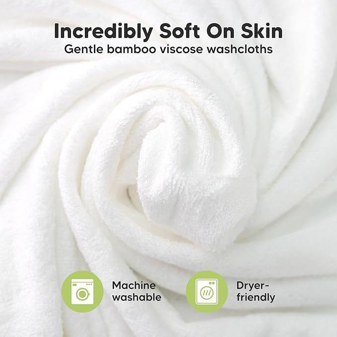 6-Pack Baby Washcloths - Soft Absorbent Viscose from Bamboo Wash Cloths for Babies, Kids, Toddlers, Infant, Newborn Bath Towels, Gentle on Sensitive Skin, 10x10 Reusable Face Towels (Depths)