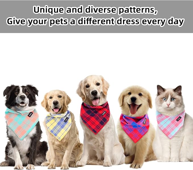 Spring Dog Bandana Large-Dog Scarf Vibrant Color Pink Green Plaid Printing - Image 5