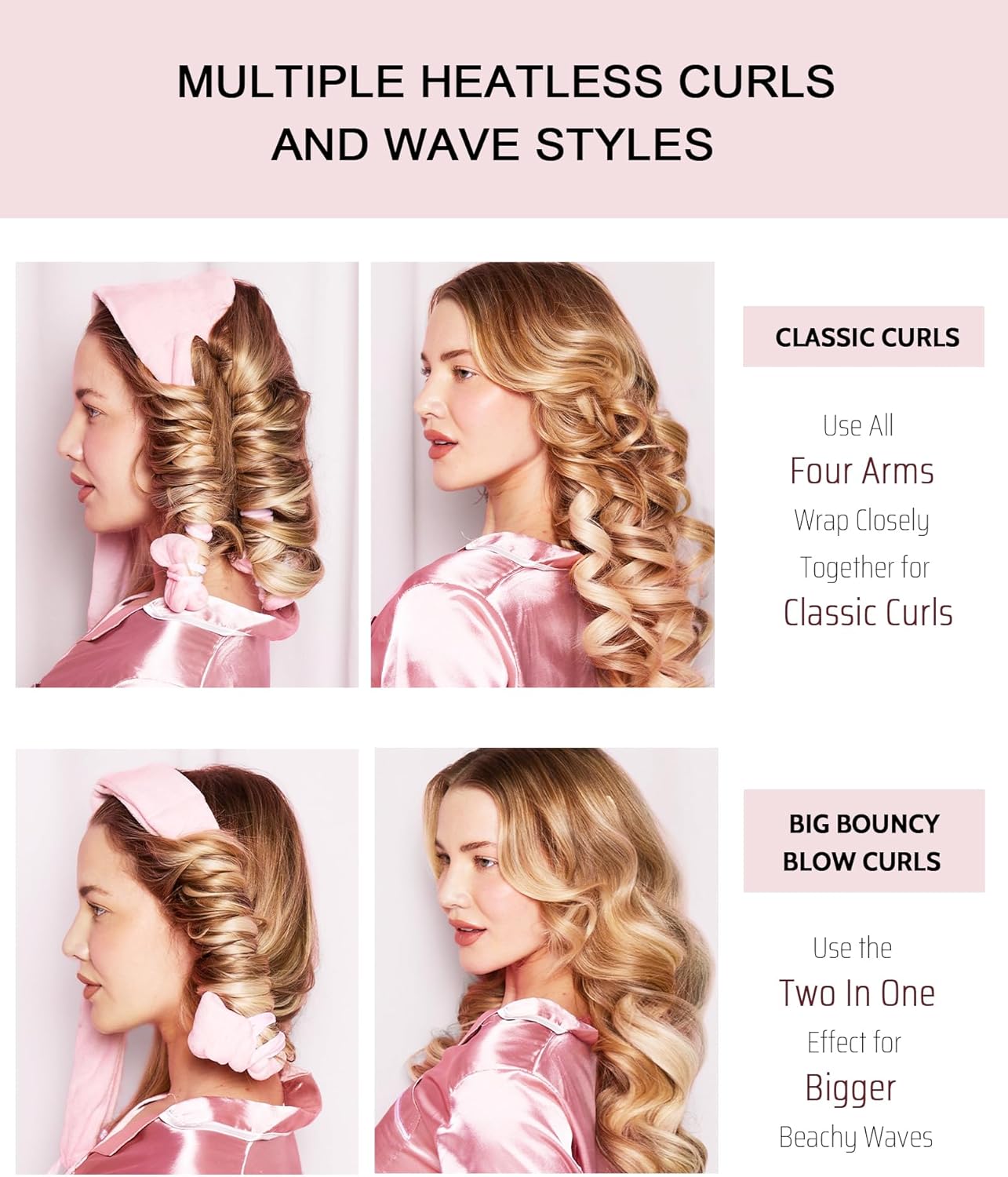 Heatless Hair Curler Overnight Curls Headband No Heat Hair Curlers Rollers to Sleep in for Long Hair, Soft Heatless Curling Ribbon Set with Clip, Hair Care Styling Tools, Brown