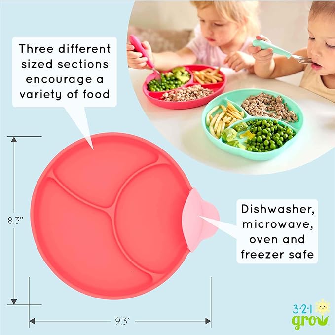 Silicone Easy Scoop & Hold Plate Set - Baby and Toddler Training Plates with Clip-On Rims for Easy Scooping, Self-Feeding and Baby Led Weaning, 6+ months (Plum)