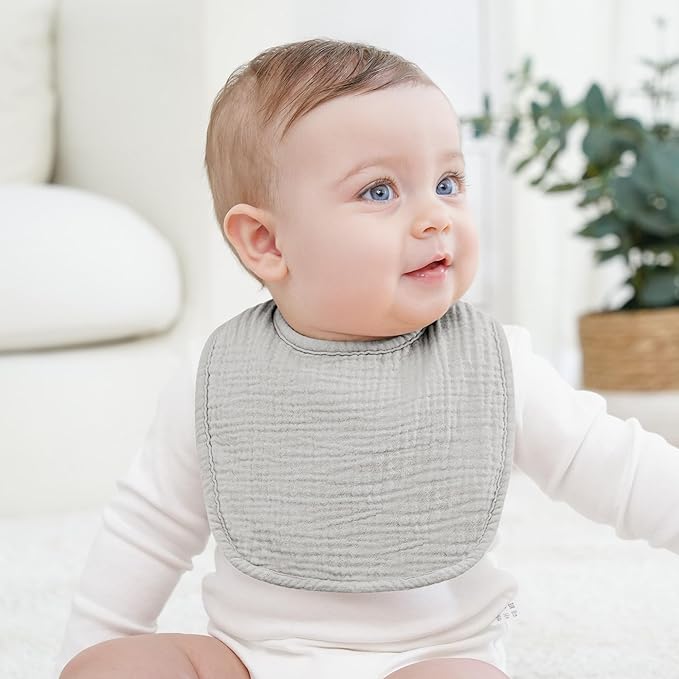 Bearmoss Muslin Baby Drooling Bibs 8 Pack, 100% Cotton Square Adjustable Bandana Bibs Gift for Baby Girls Boys Teething Drool