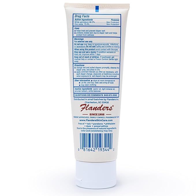Flanders Buttocks Ointment - Diaper Rash Cream for Treatment & Prevention, Pharmacist Developed, Heat Rash & Chafing in Infants to Adults, Instant Relief (2 Pack of 4oz Tubes)